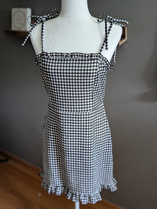 Miss Selfridge Dresses & Skirts - Miss Selfridge Gingham Ruffle Tie Strap Mini Dress Black White Cottagecore 8